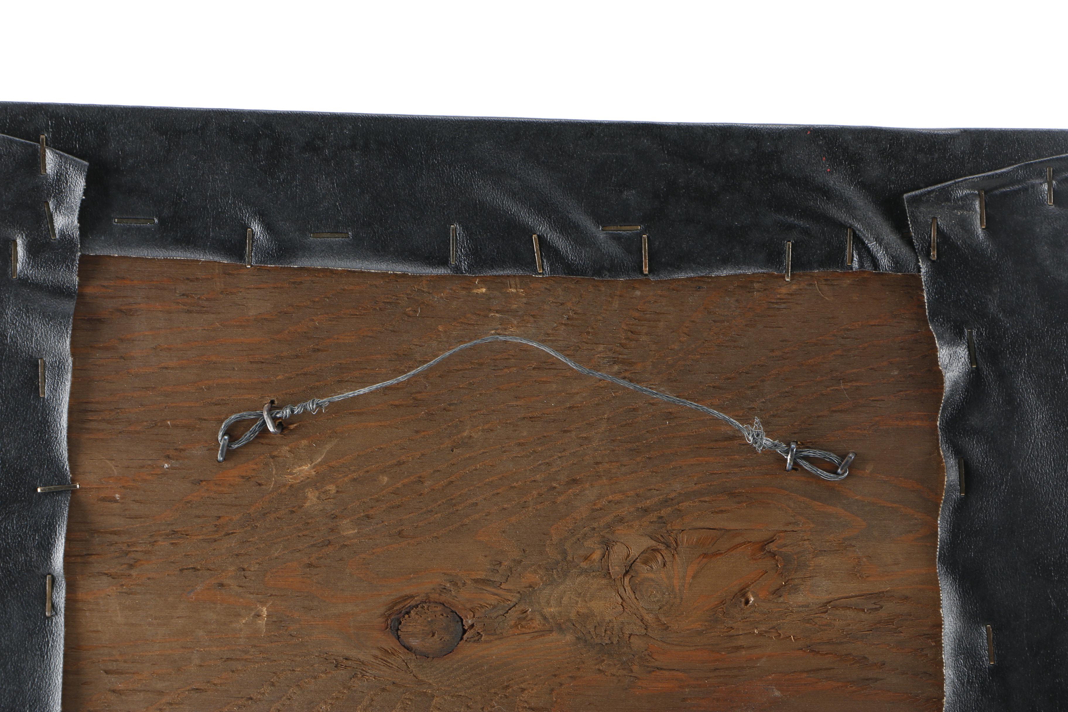 Wire on Leather Canvas of Seagull and Penny-Farthing Bicycle