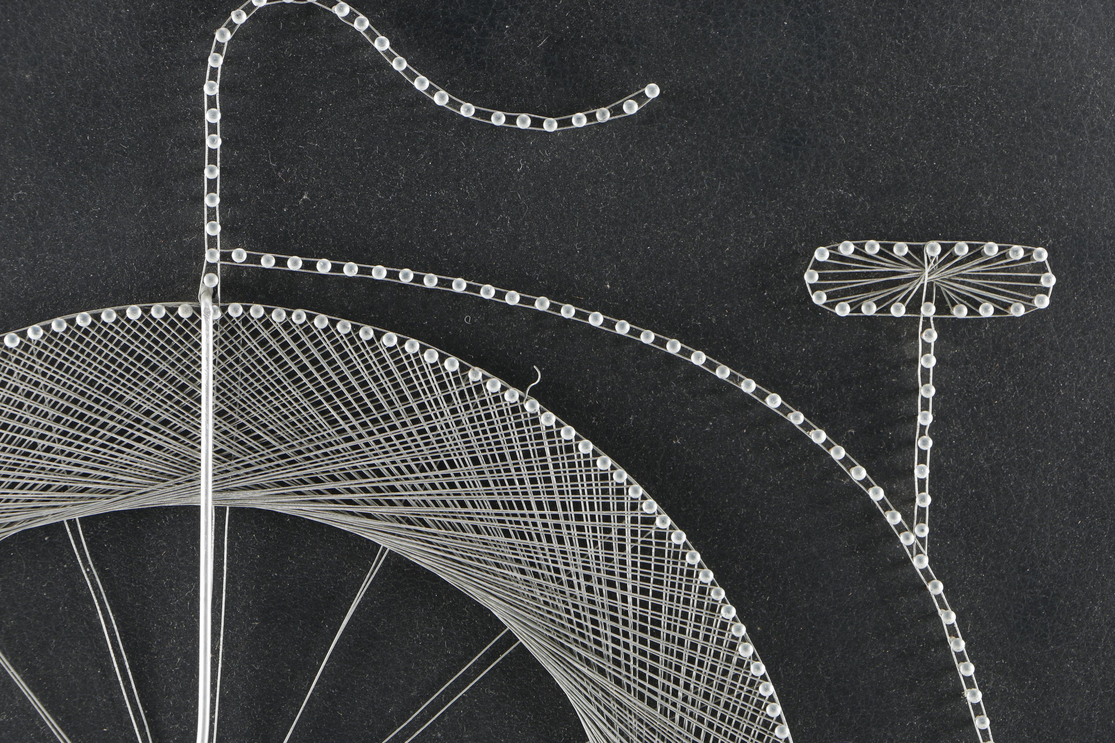Wire on Leather Canvas of Seagull and Penny-Farthing Bicycle