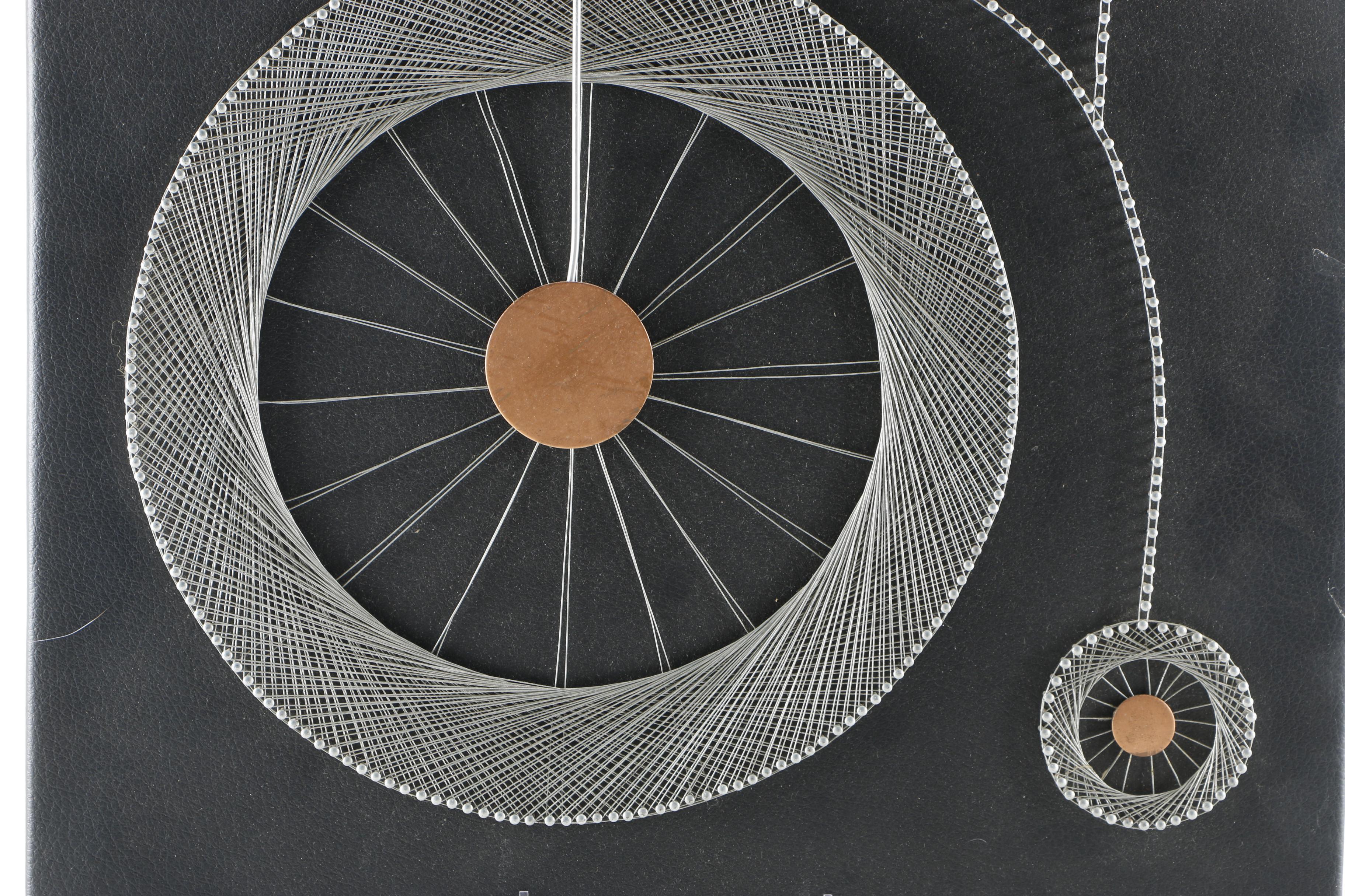 Wire on Leather Canvas of Seagull and Penny-Farthing Bicycle