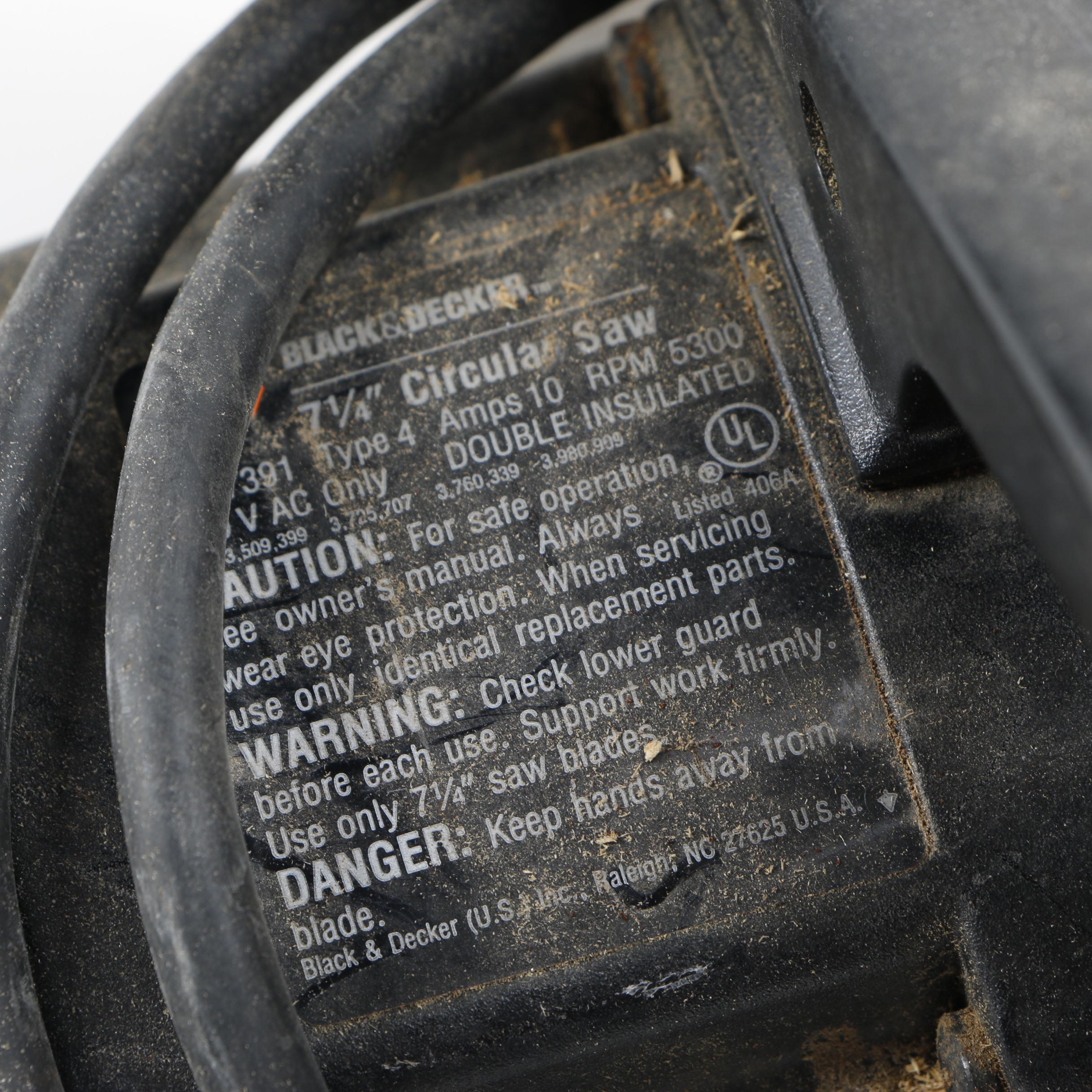 Electric Circular Saws Including Black & Decker and Ryobi