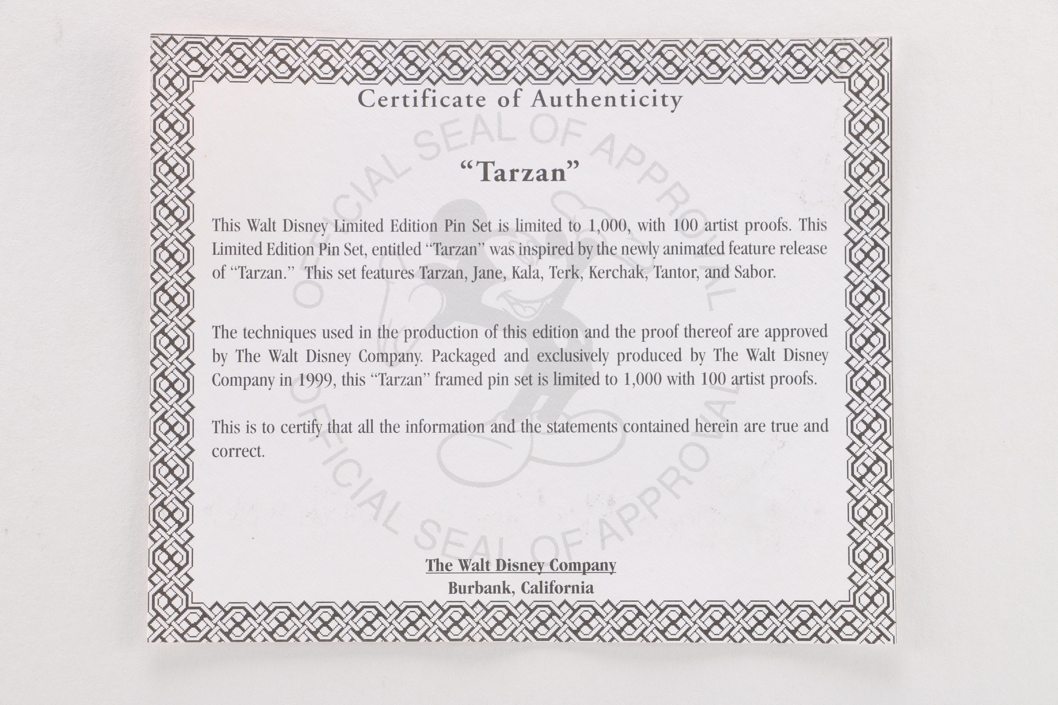 Limited Edition Framed "Tarzan" Pin Set