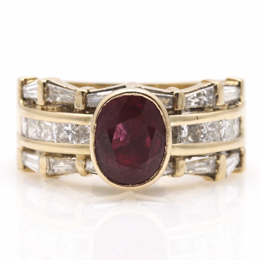 14K Yellow Gold Ruby and Diamond Ring