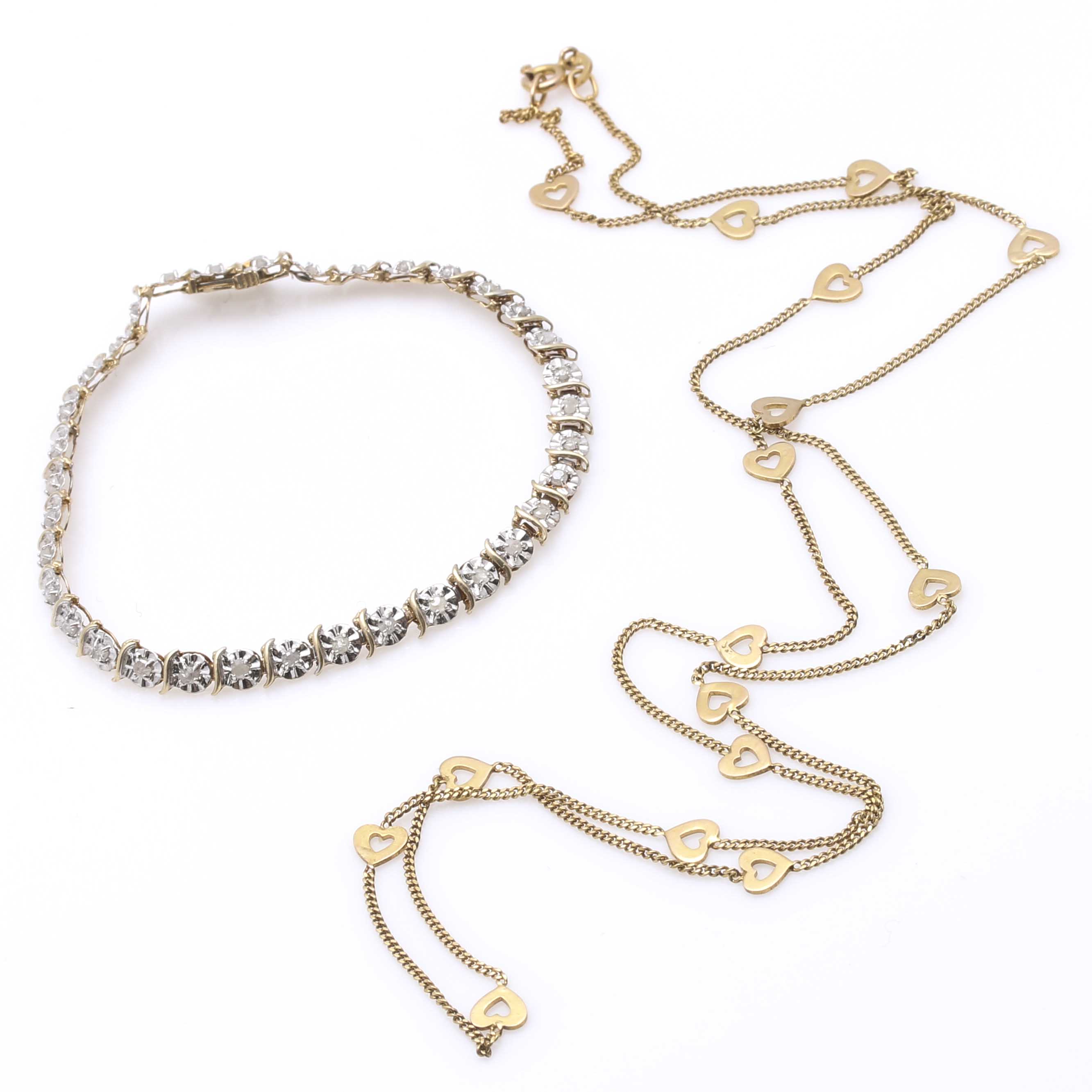 10K Yellow Gold Necklace and Diamond Tennis Bracelet