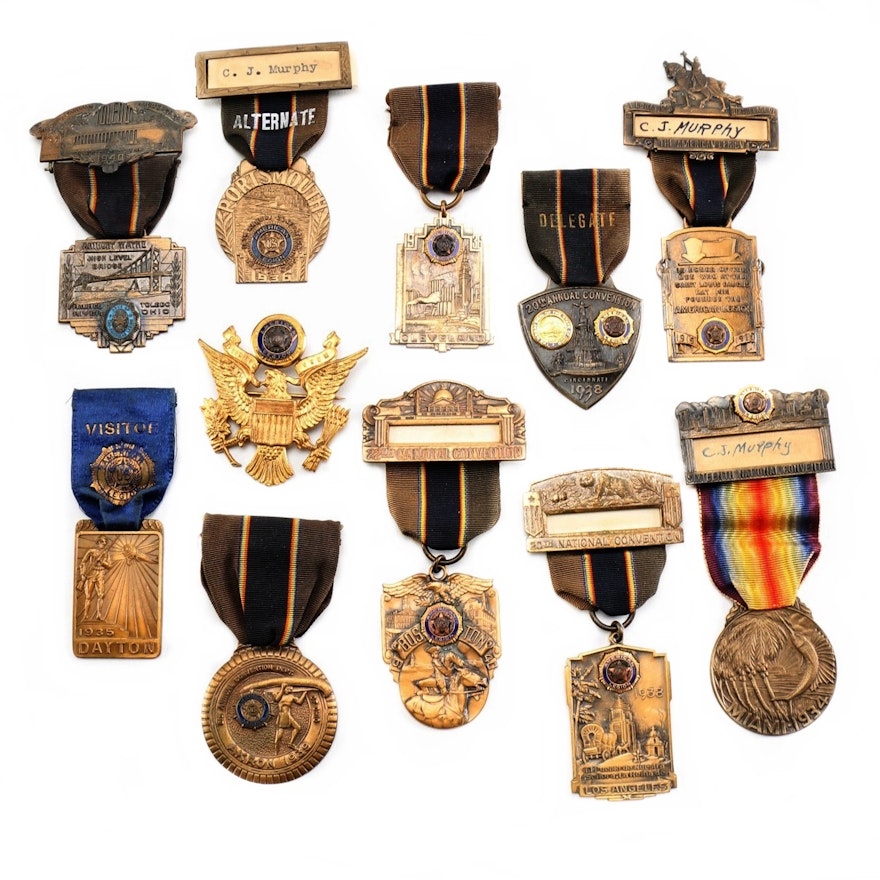 Collection of Circa 1934-1940 American Legion Badges with Ribbons
