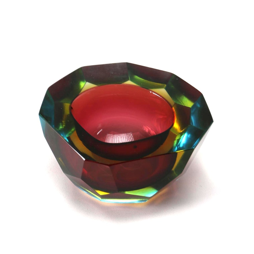 Hand Worked Multi-Faceted Art Glass Bowl