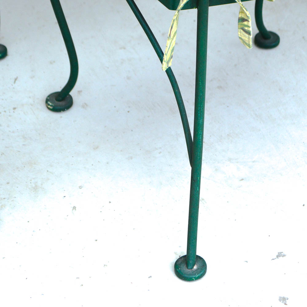 Vintage Woodard Glass Top Wrought Iron Table and Four Chairs