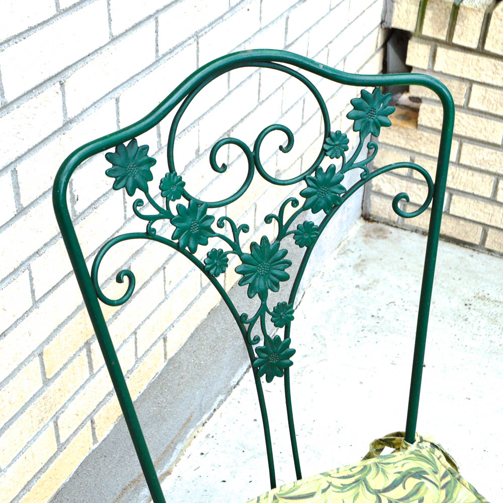 Vintage Woodard Glass Top Wrought Iron Table and Four Chairs