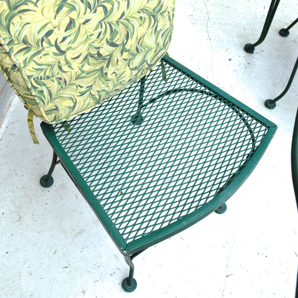 Vintage Woodard Glass Top Wrought Iron Table and Four Chairs