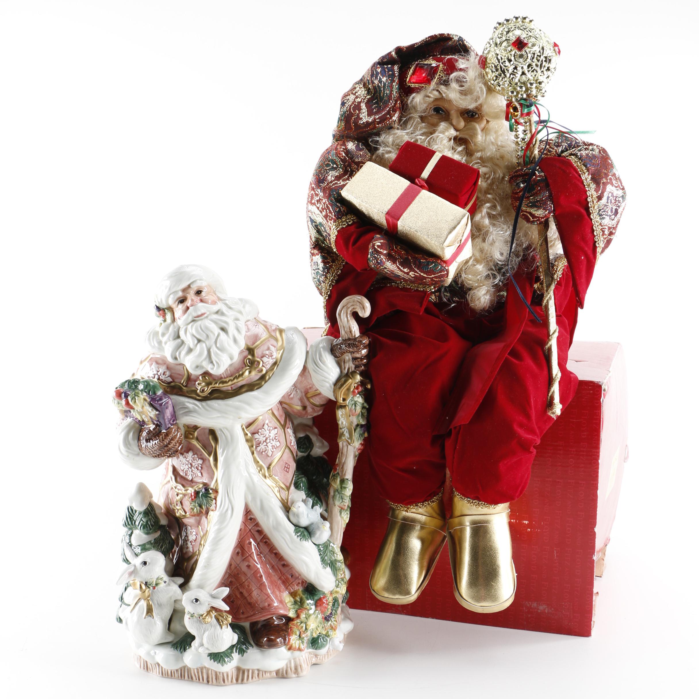 Fitz and Floyd "Snowy Woods" Vase and Santa Plush