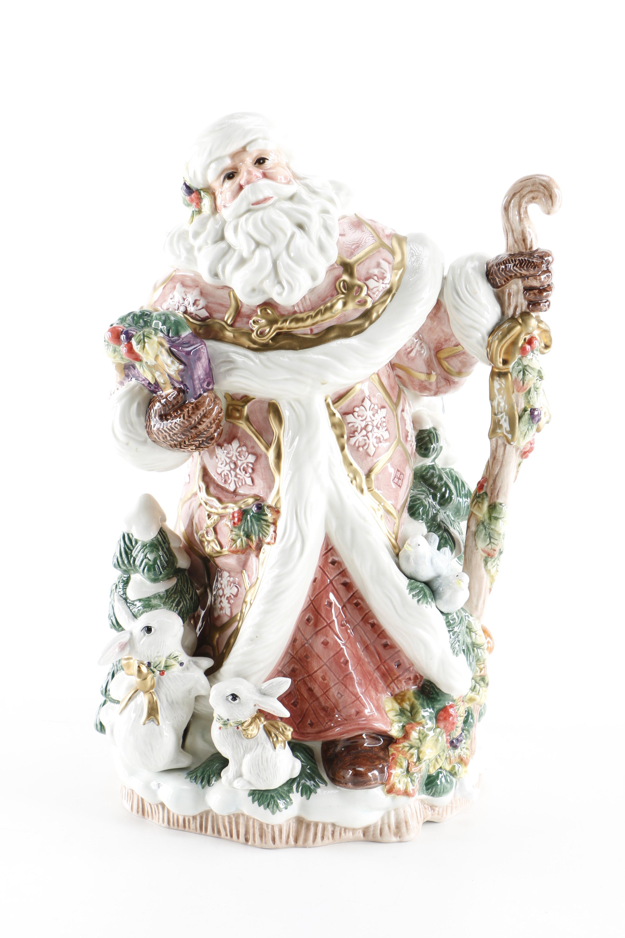 Fitz and Floyd "Snowy Woods" Vase and Santa Plush