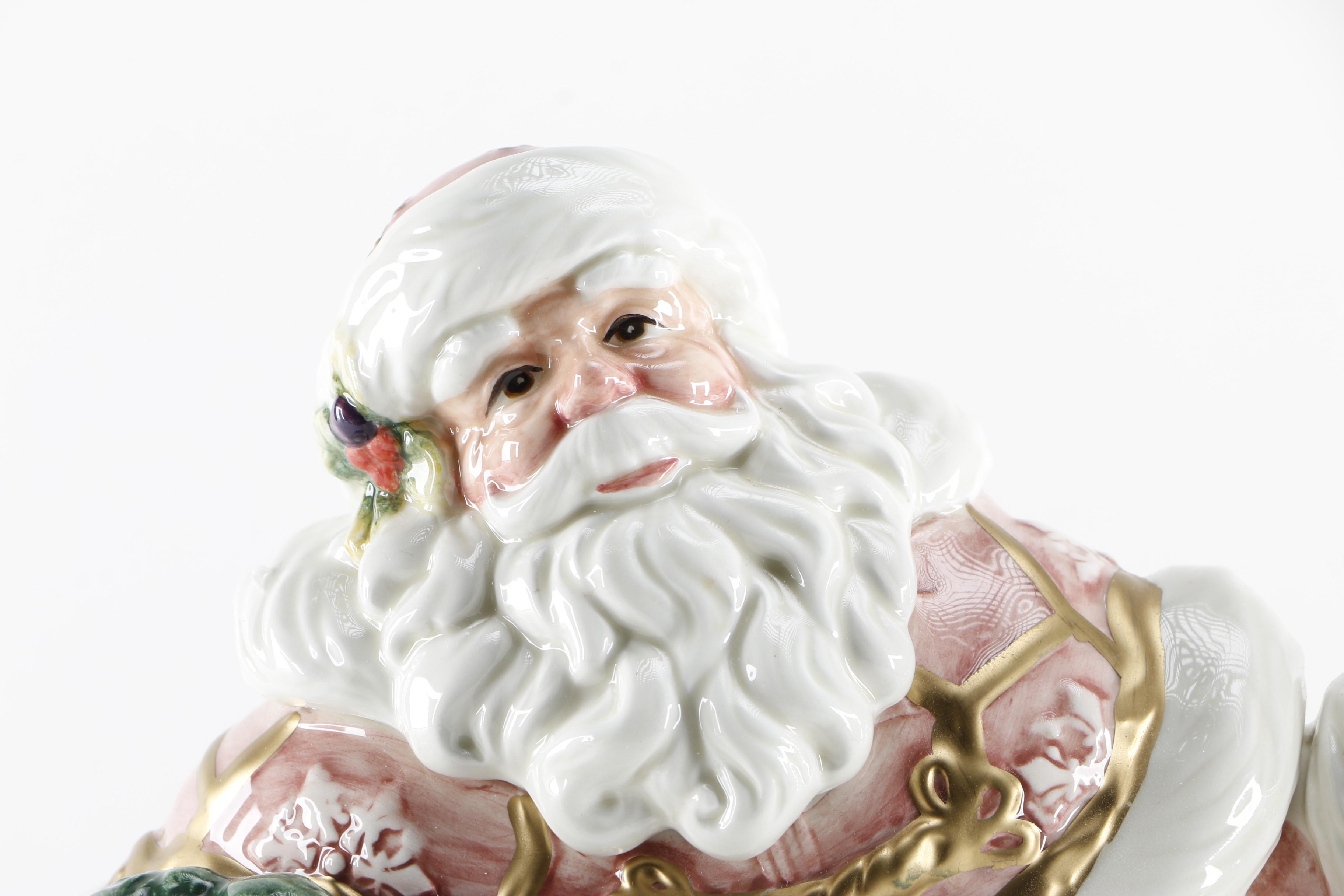 Fitz and Floyd "Snowy Woods" Vase and Santa Plush