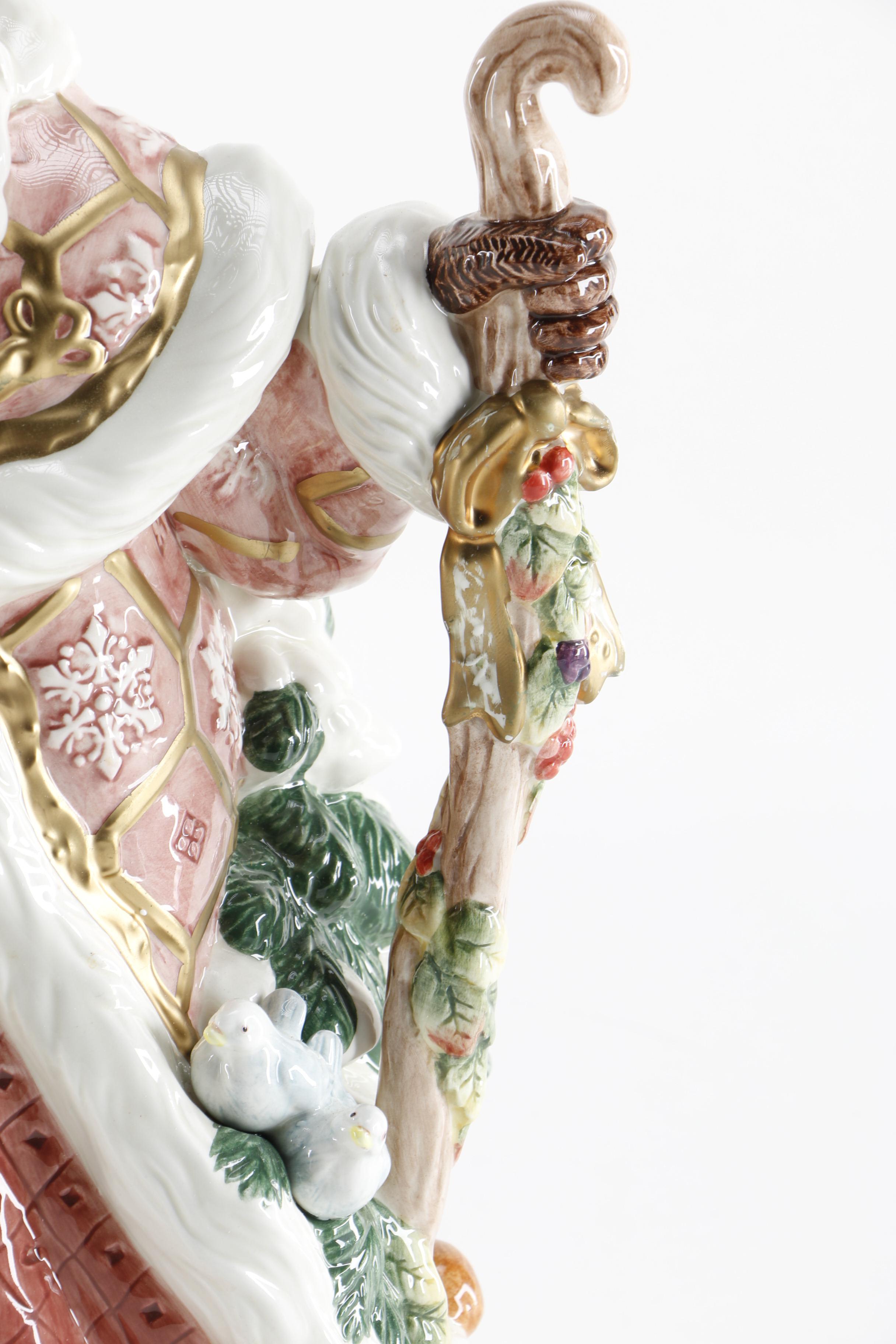 Fitz and Floyd "Snowy Woods" Vase and Santa Plush