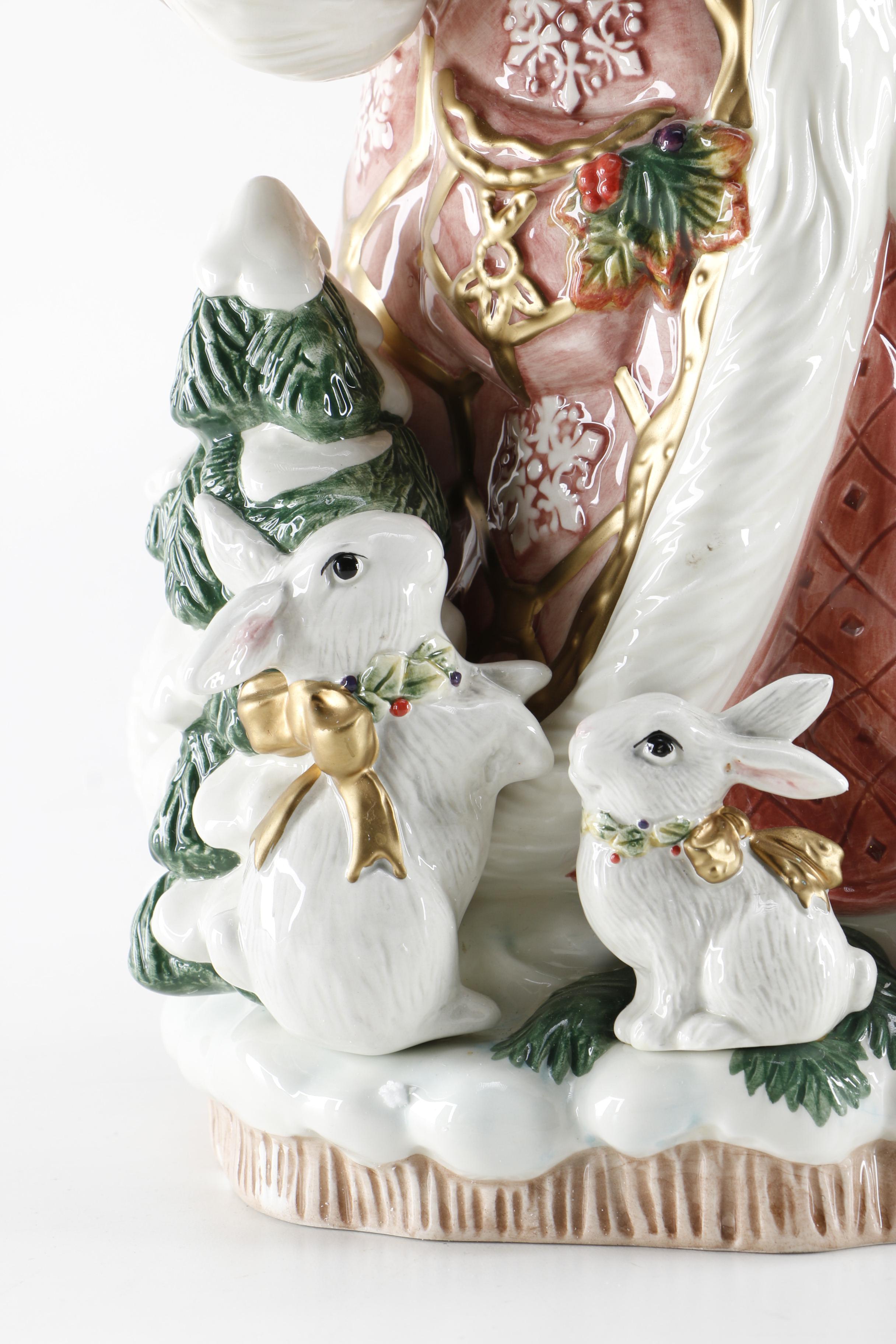 Fitz and Floyd "Snowy Woods" Vase and Santa Plush