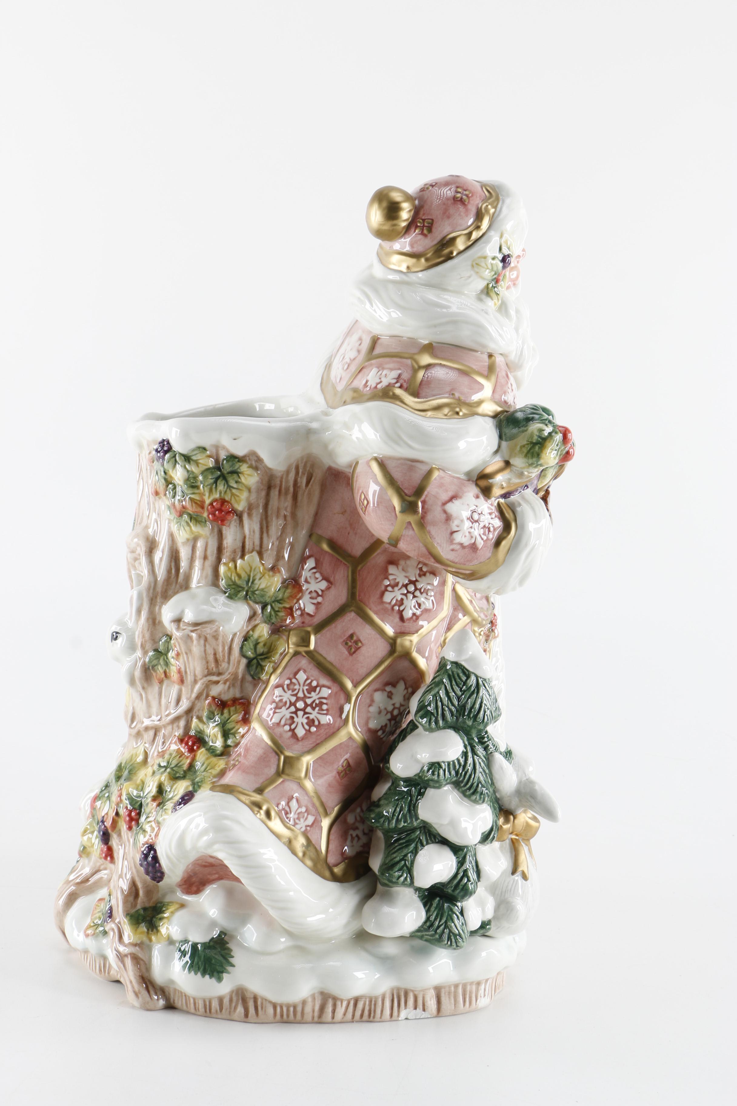 Fitz and Floyd "Snowy Woods" Vase and Santa Plush