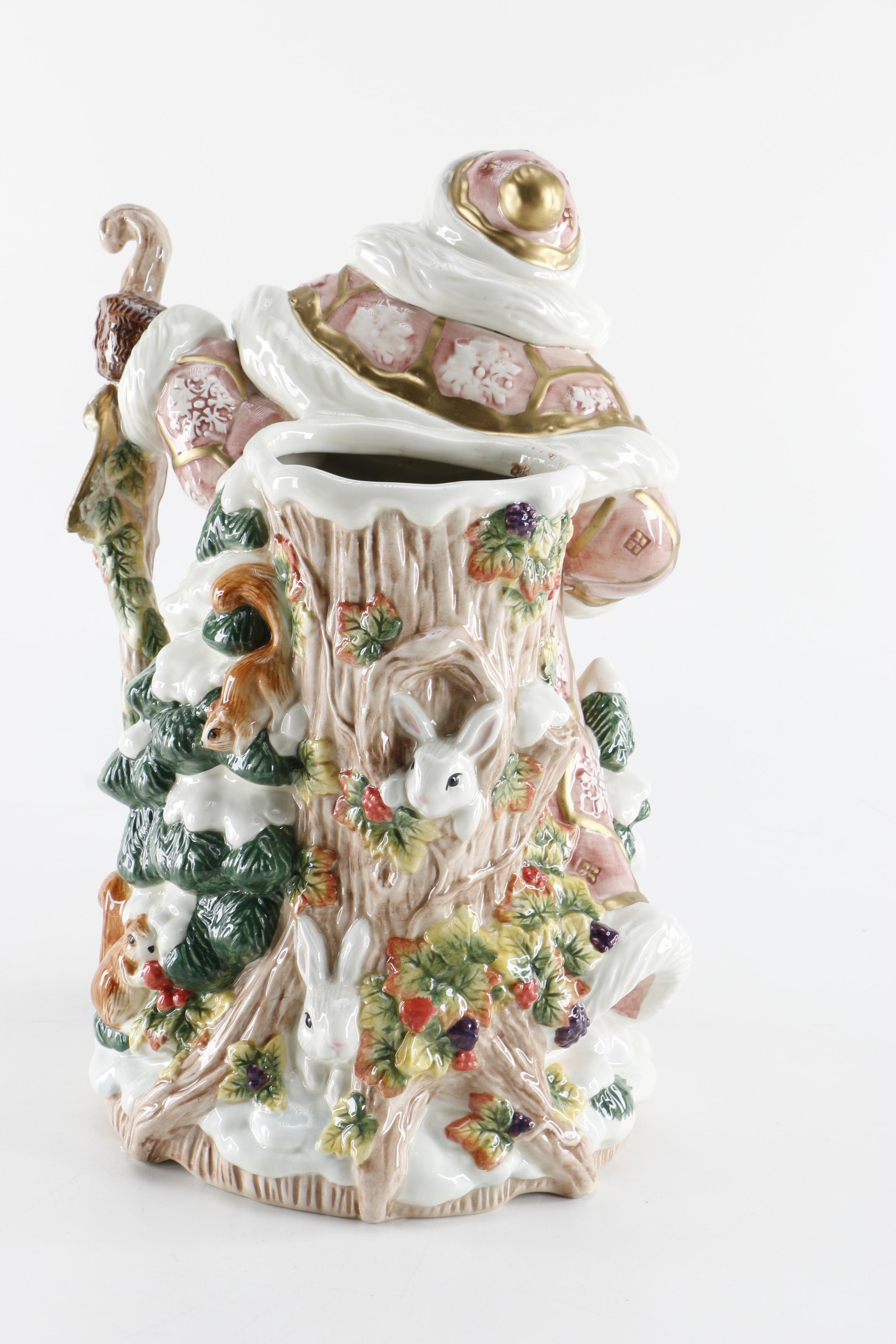 Fitz and Floyd "Snowy Woods" Vase and Santa Plush