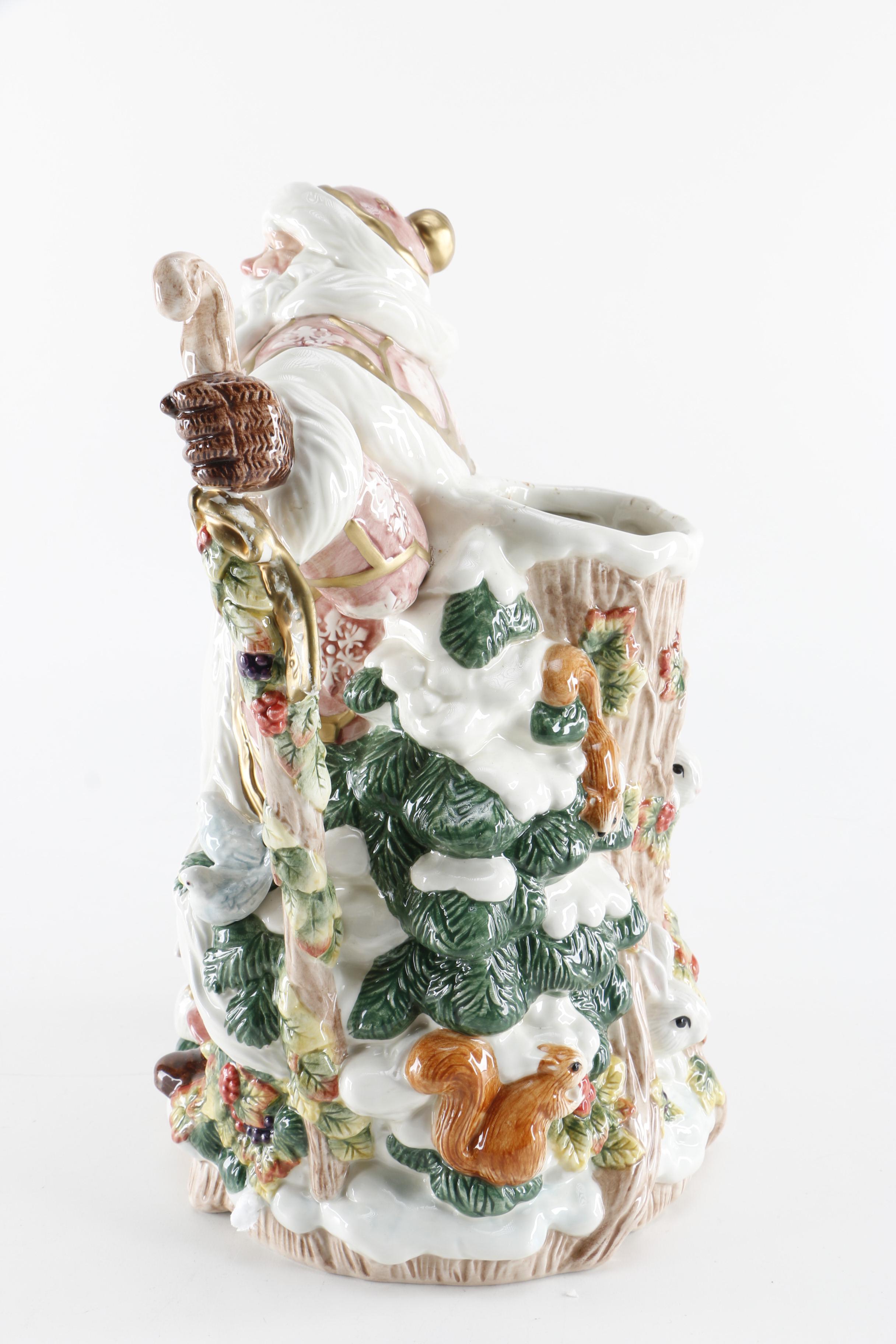 Fitz and Floyd "Snowy Woods" Vase and Santa Plush