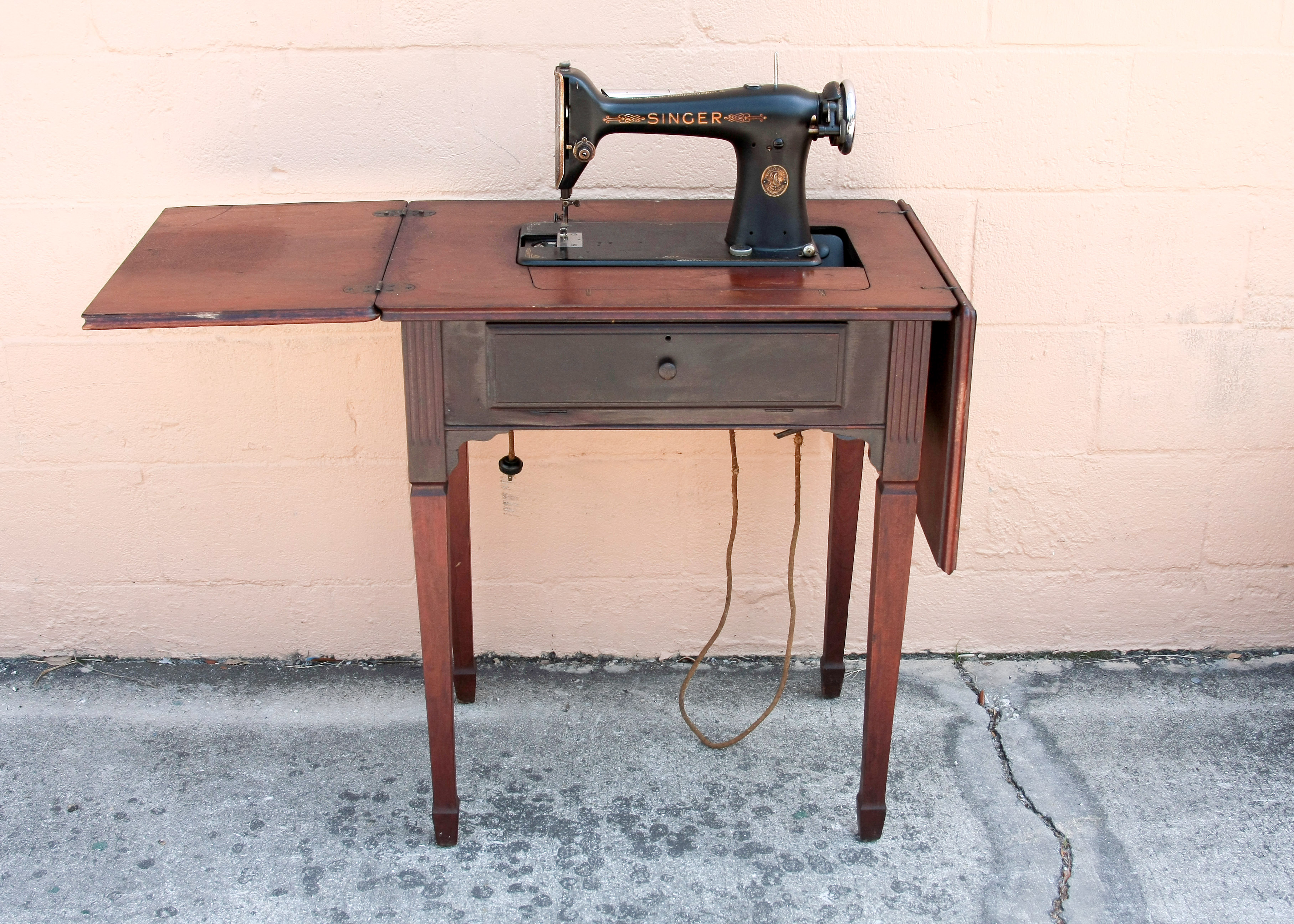 Vintage Singer Sewing Machine and Cherry Wood Sewing Table