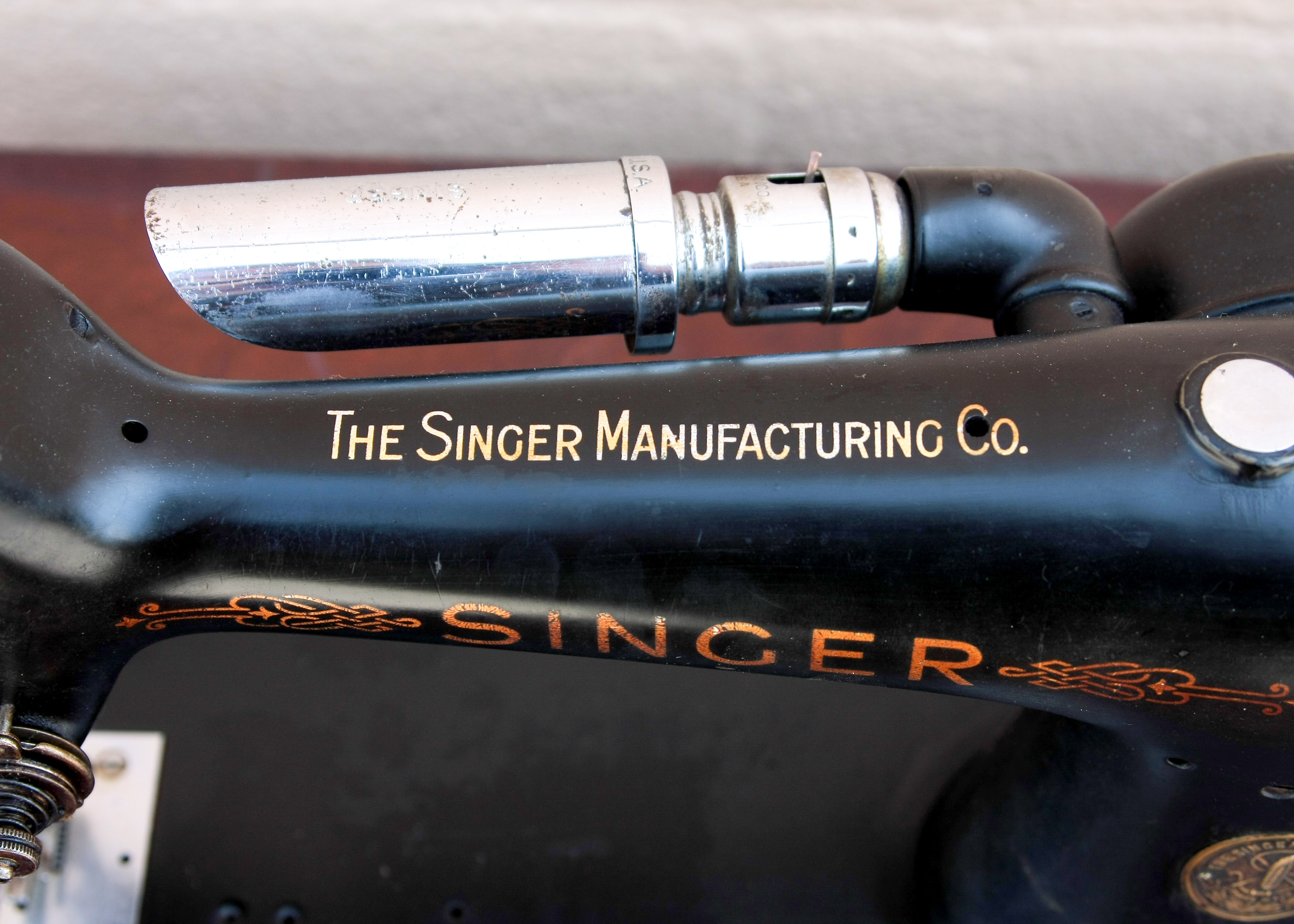 Vintage Singer Sewing Machine and Cherry Wood Sewing Table