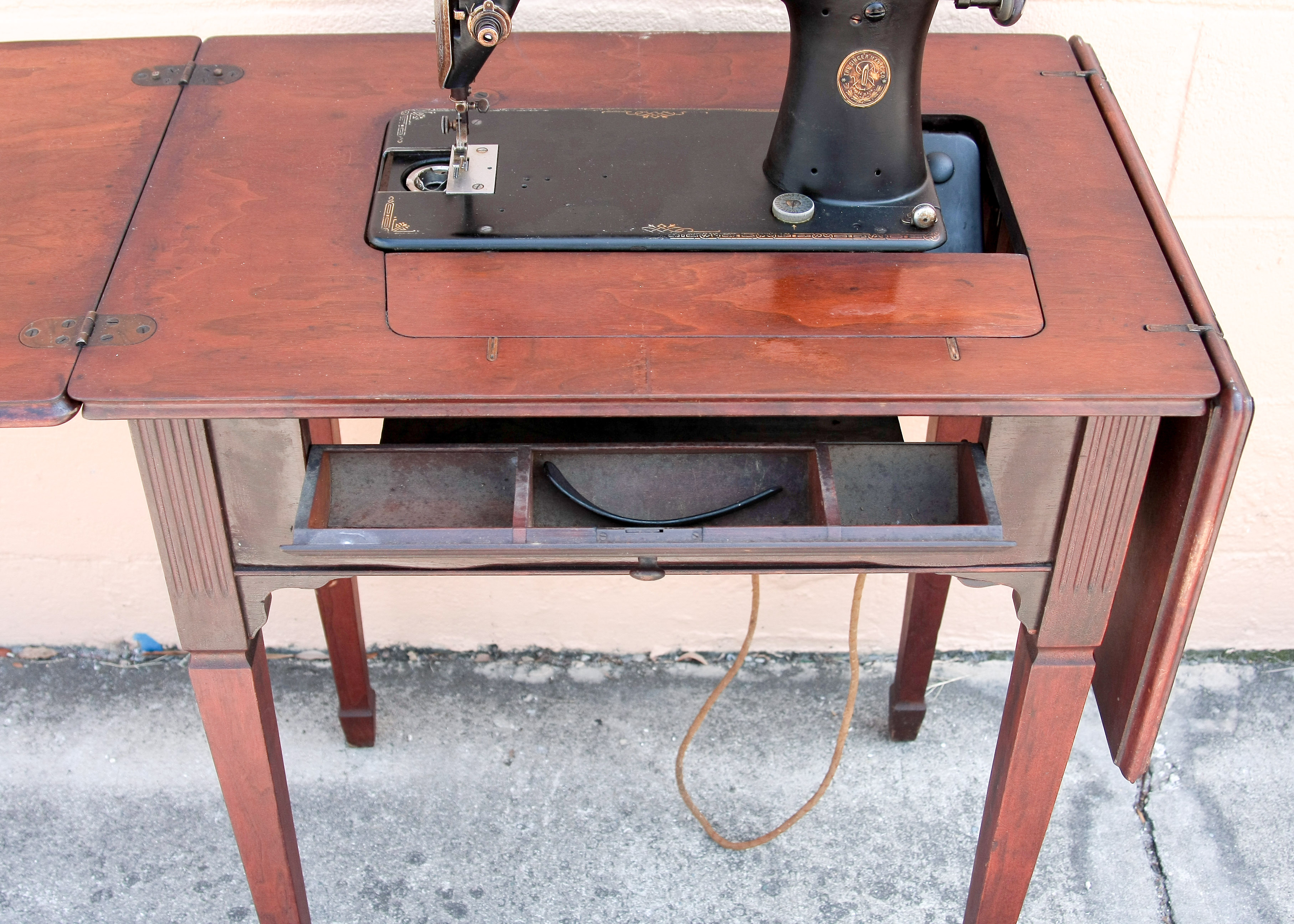 Vintage Singer Sewing Machine and Cherry Wood Sewing Table
