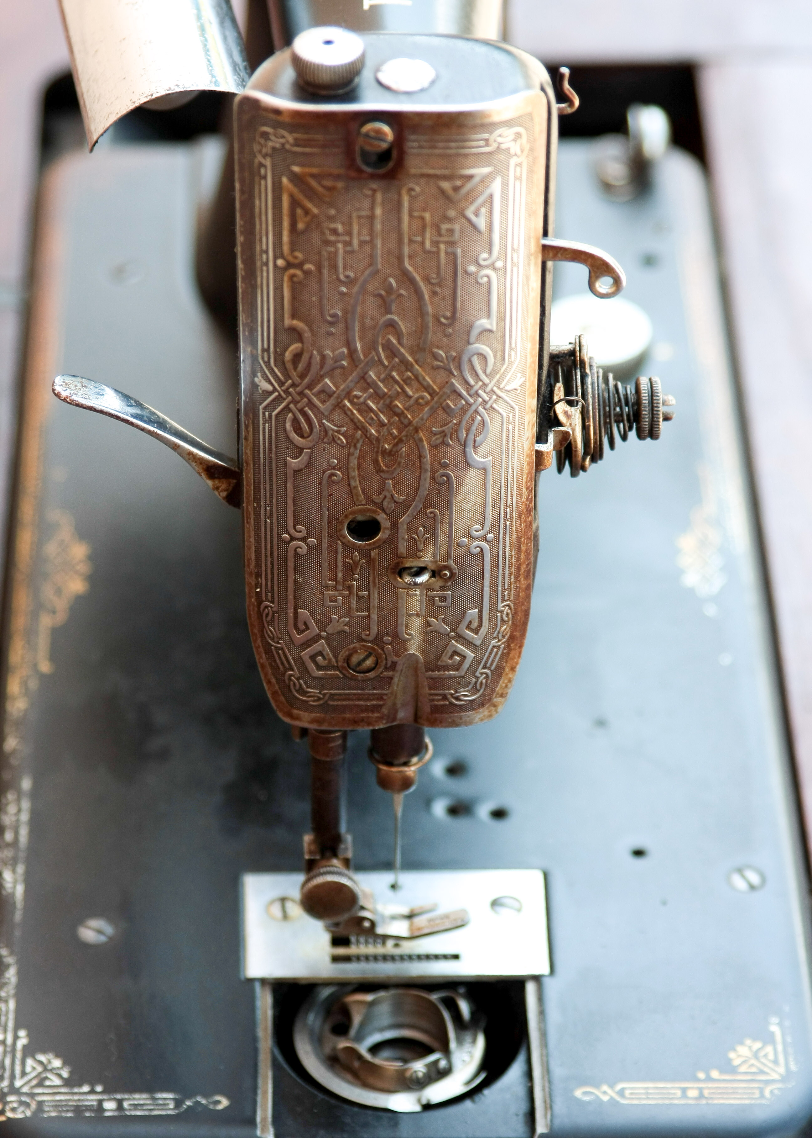 Vintage Singer Sewing Machine and Cherry Wood Sewing Table