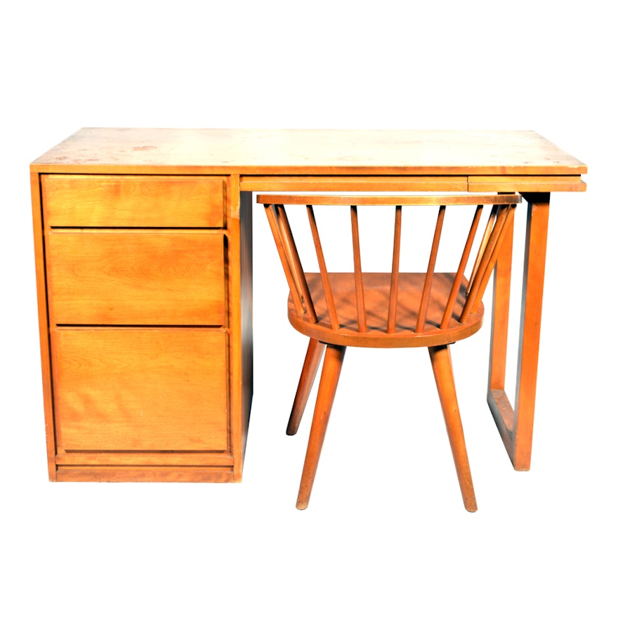 Russel Wright for Conant Ball Mid Century Modern Birch Desk and Chair