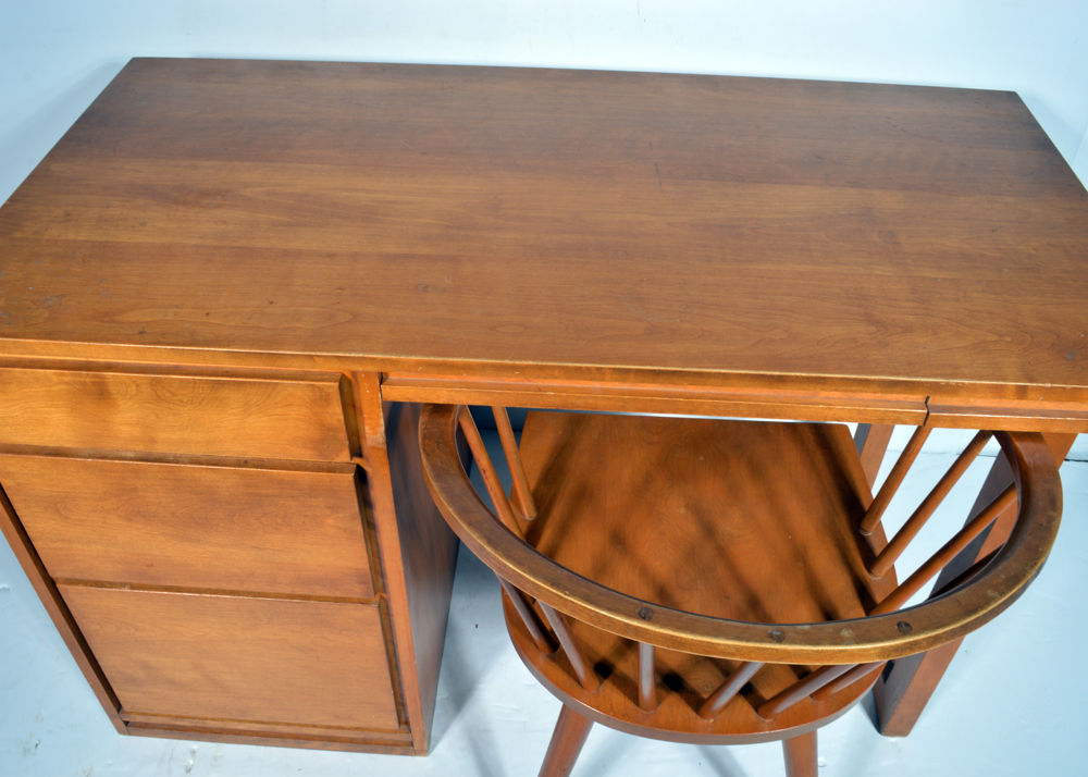 Russel Wright for Conant Ball Mid Century Modern Birch Desk and Chair