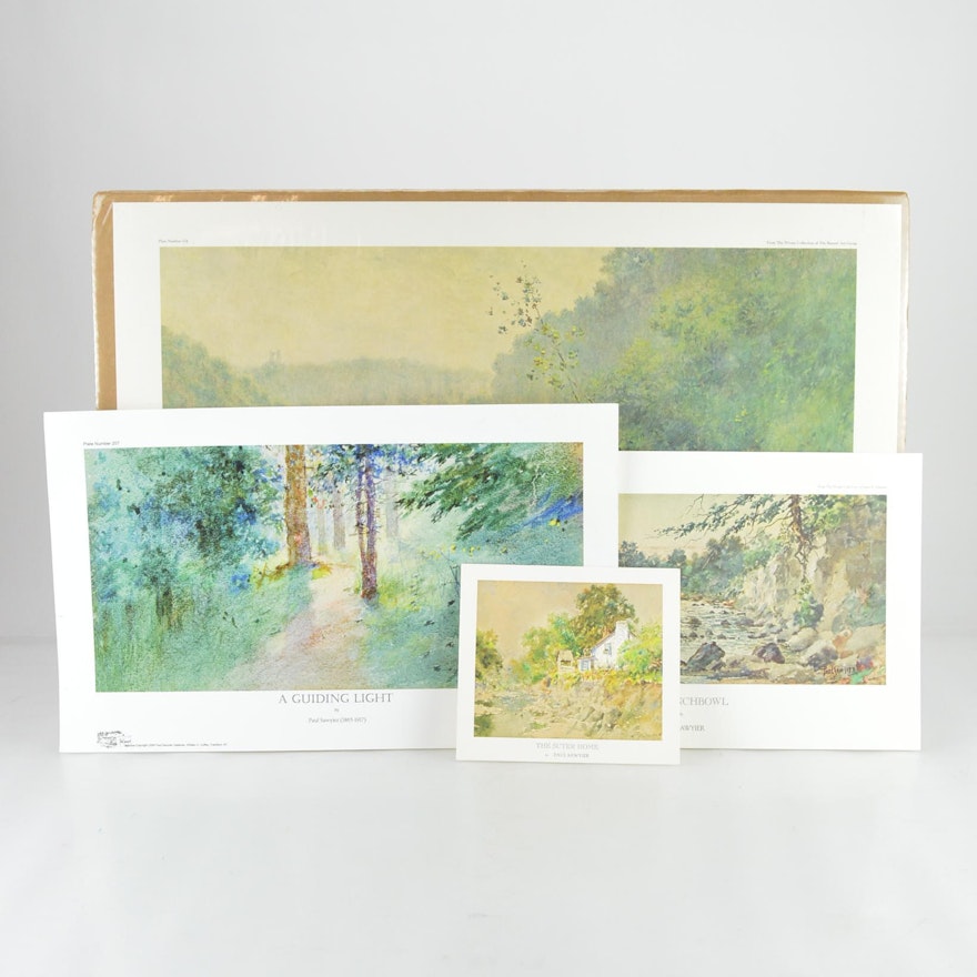 Paul Sawyier Prints "Dix River Valley", "The Punchbowl", "A Guiding Light", and "The Suter Home"