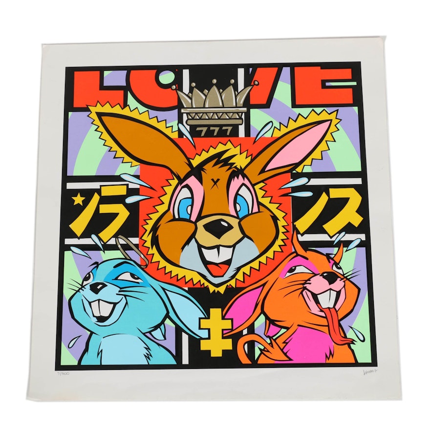 Limted Edition Frank Kozik Serigraph Neon Rabbits