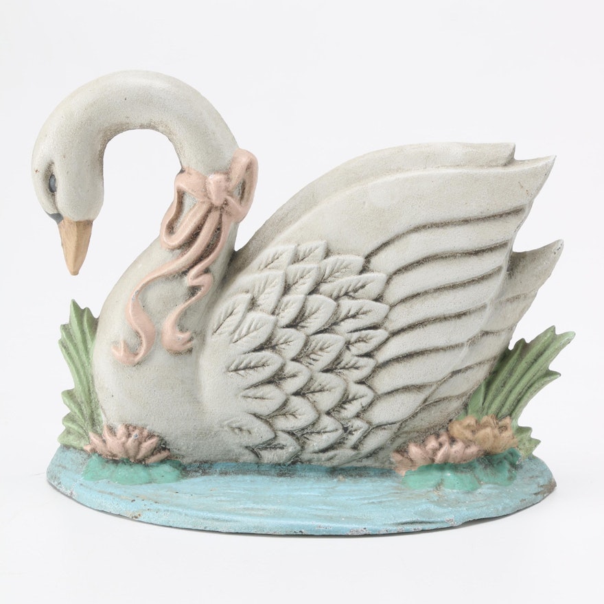 Painted Cast Iron Swan Doorstop