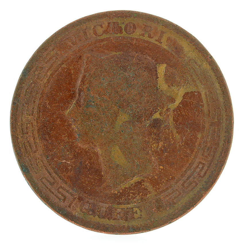 1870 Queen Victoria British Bronze Bun Head Penny