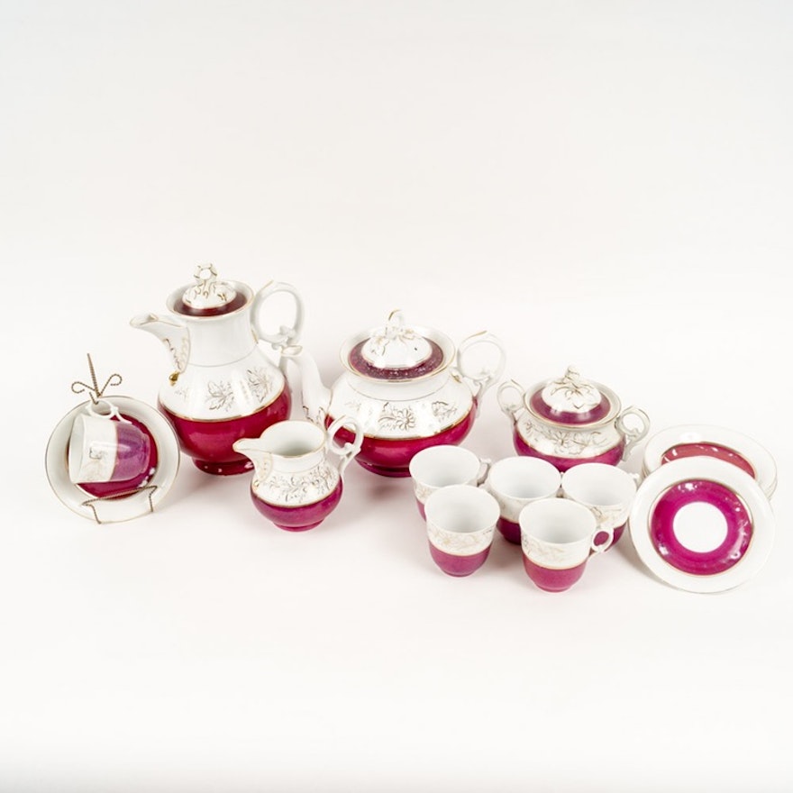 Antique Cranberry Porcelain Tea Set