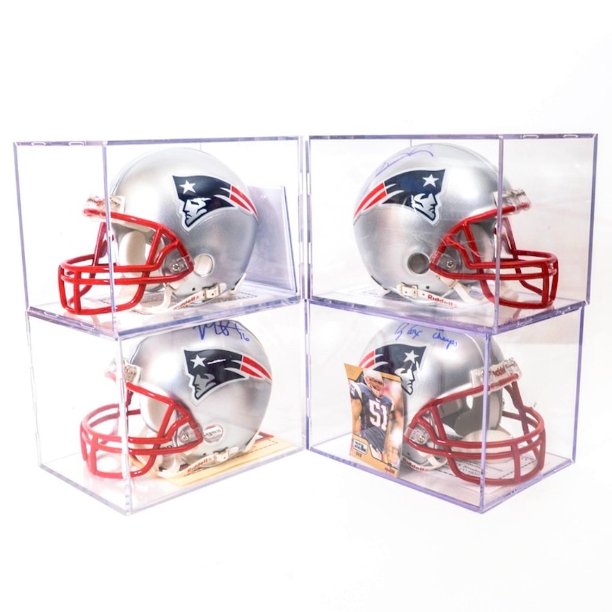 Collection of Autographed New England Patriots Miniature Helmets
