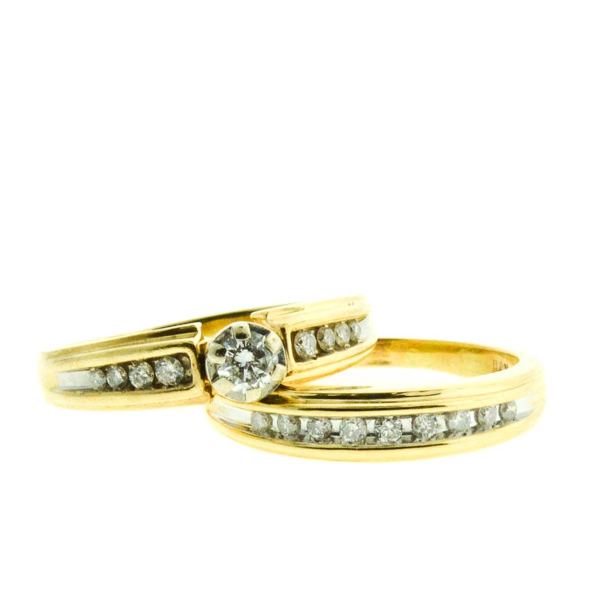 14K Yellow Gold Diamond Wedding Ring Set