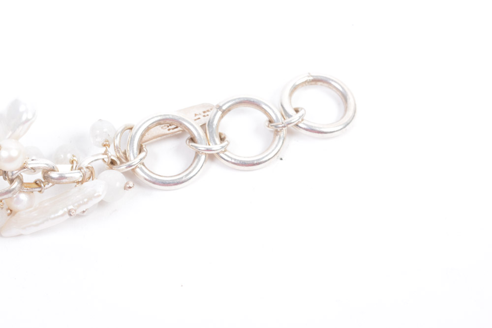 Sterling Silver Bracelet and Earrings With Fresh Water Pearls