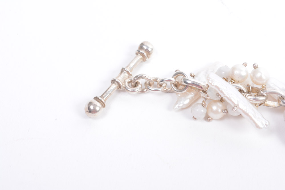 Sterling Silver Bracelet and Earrings With Fresh Water Pearls