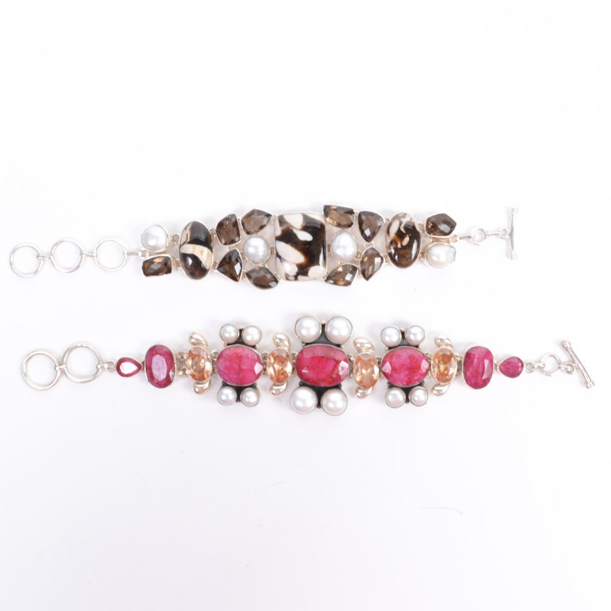 Sterling Silver Bracelets With Gemstones and Pearls