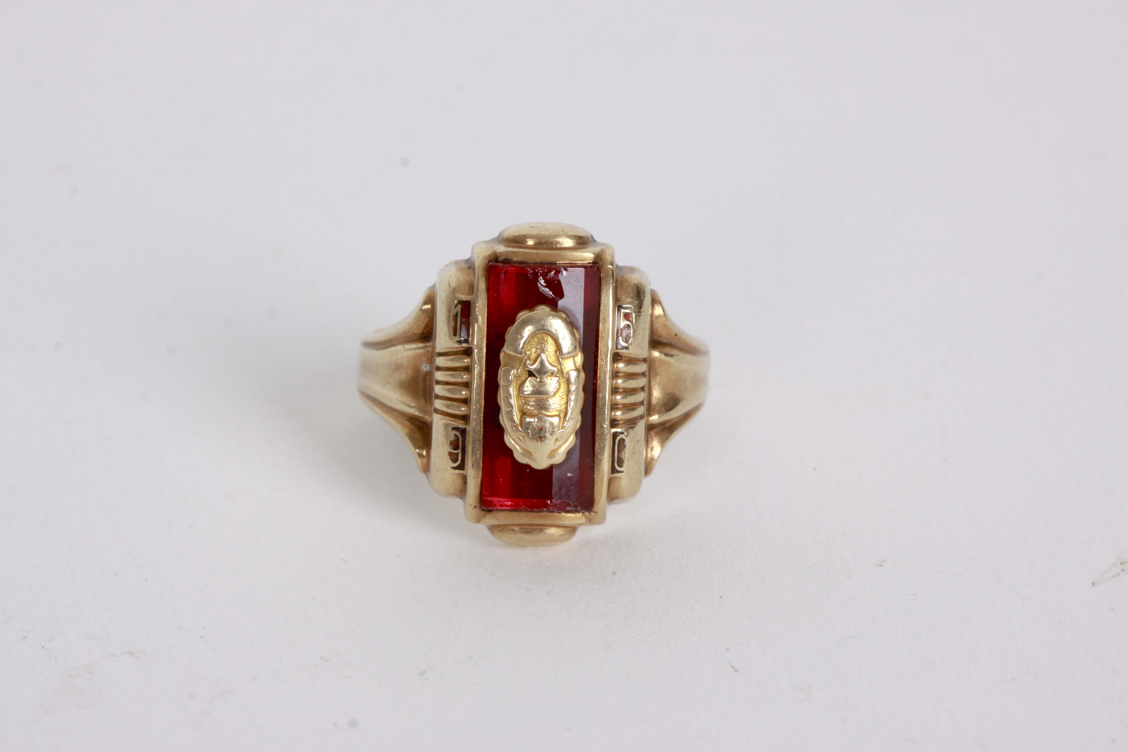 10K Yellow Gold Synthetic Ruby Class Ring