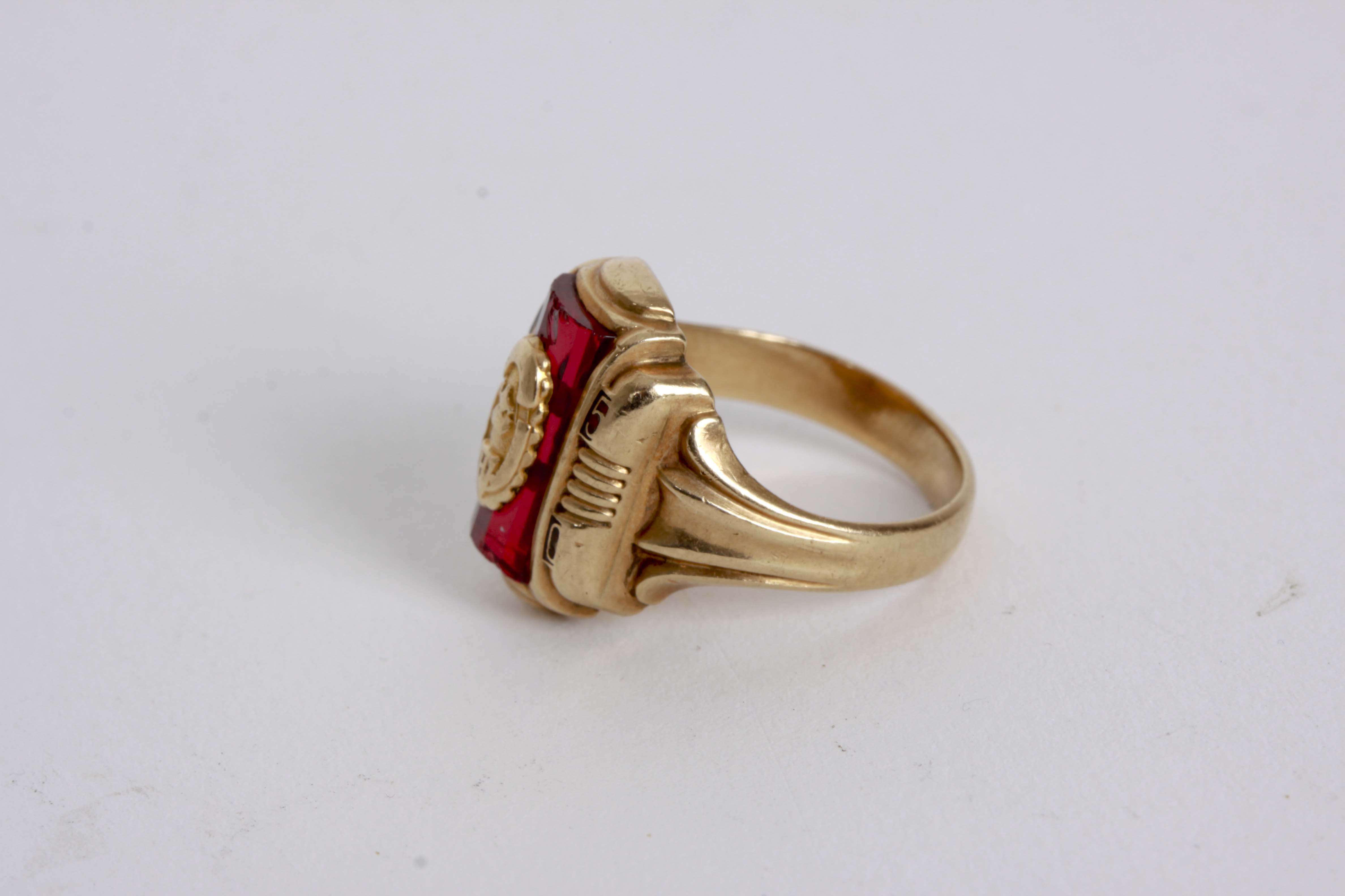 10K Yellow Gold Synthetic Ruby Class Ring