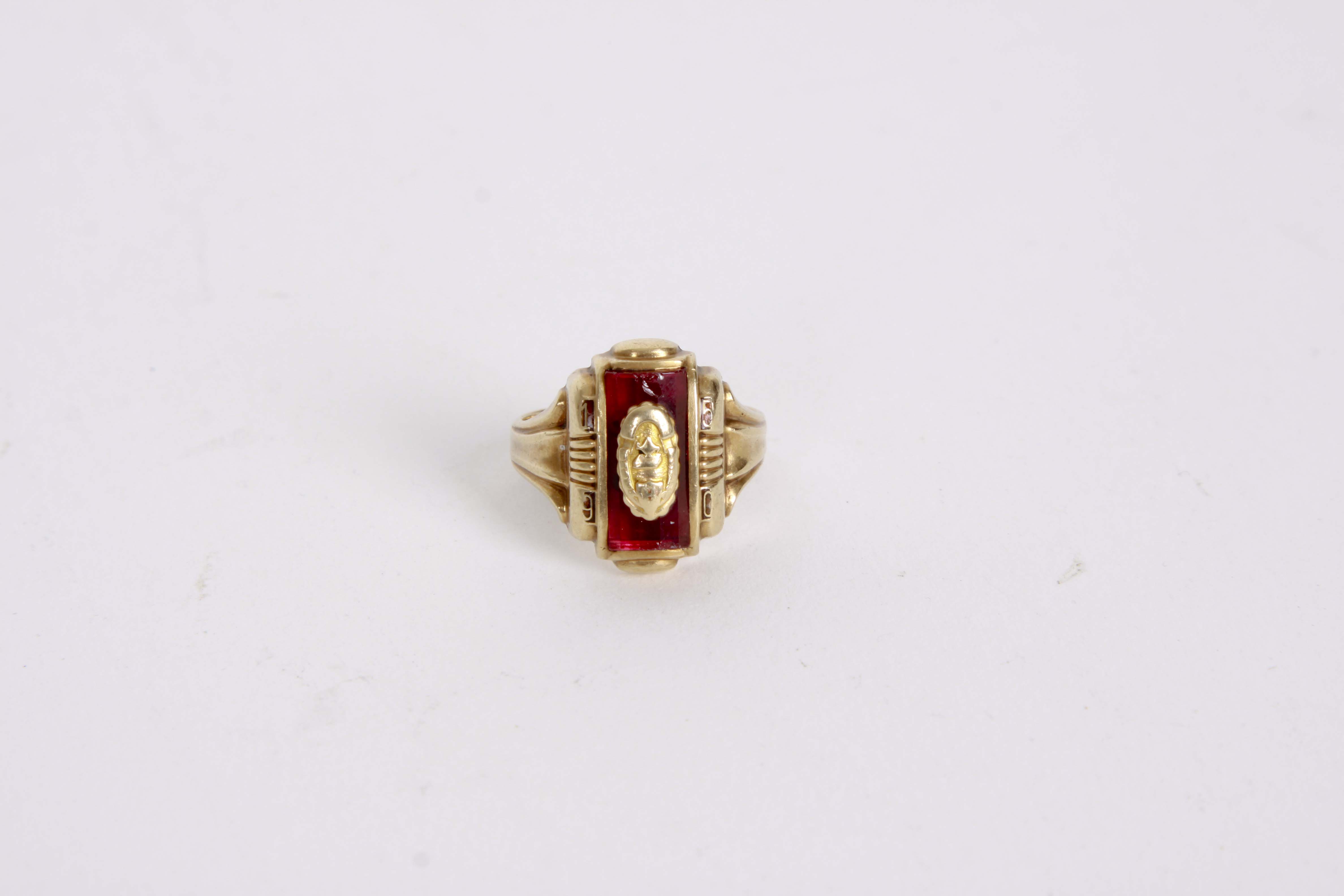 10K Yellow Gold Synthetic Ruby Class Ring
