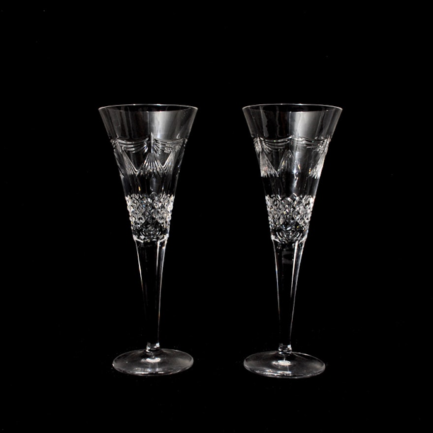 Pair of Waterford Crystal "Millenium Peace Toast" Champagne Flutes