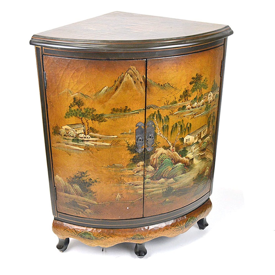 Hand Painted Chinoiserie Corner Cabinet