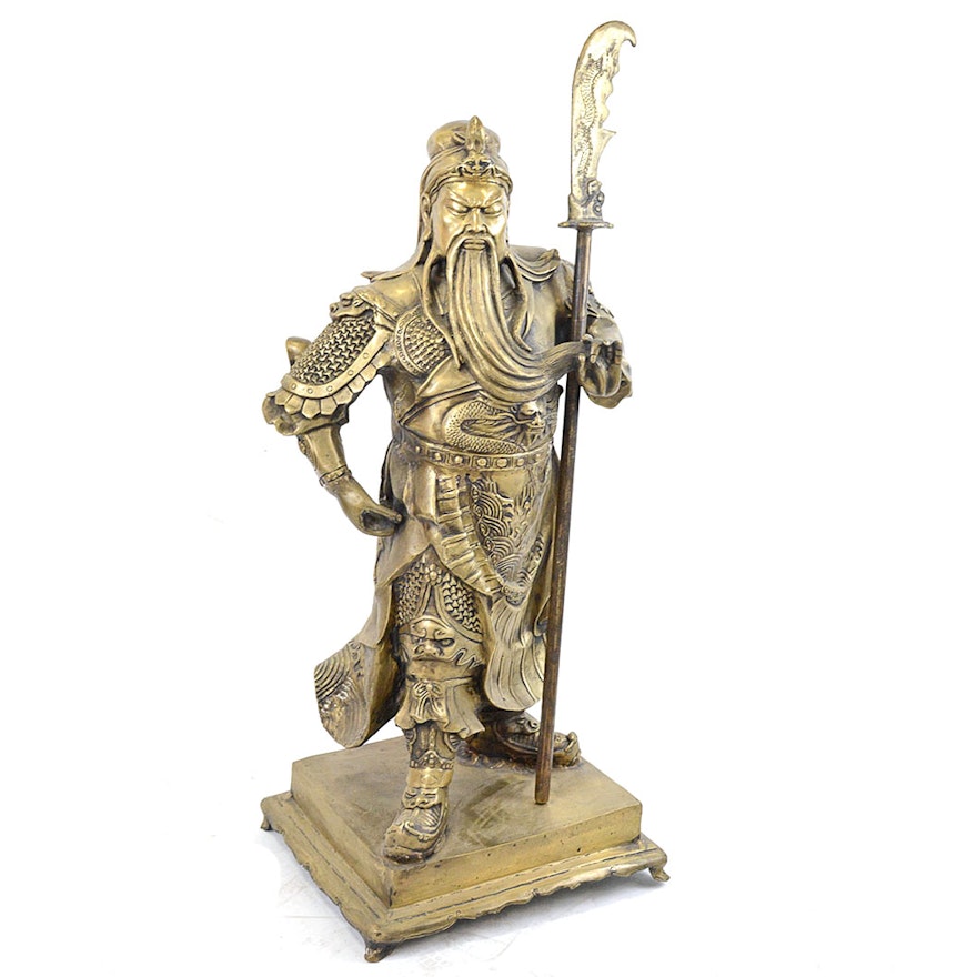 Antique Brass Statue of Chinese Warrior Guan Yu