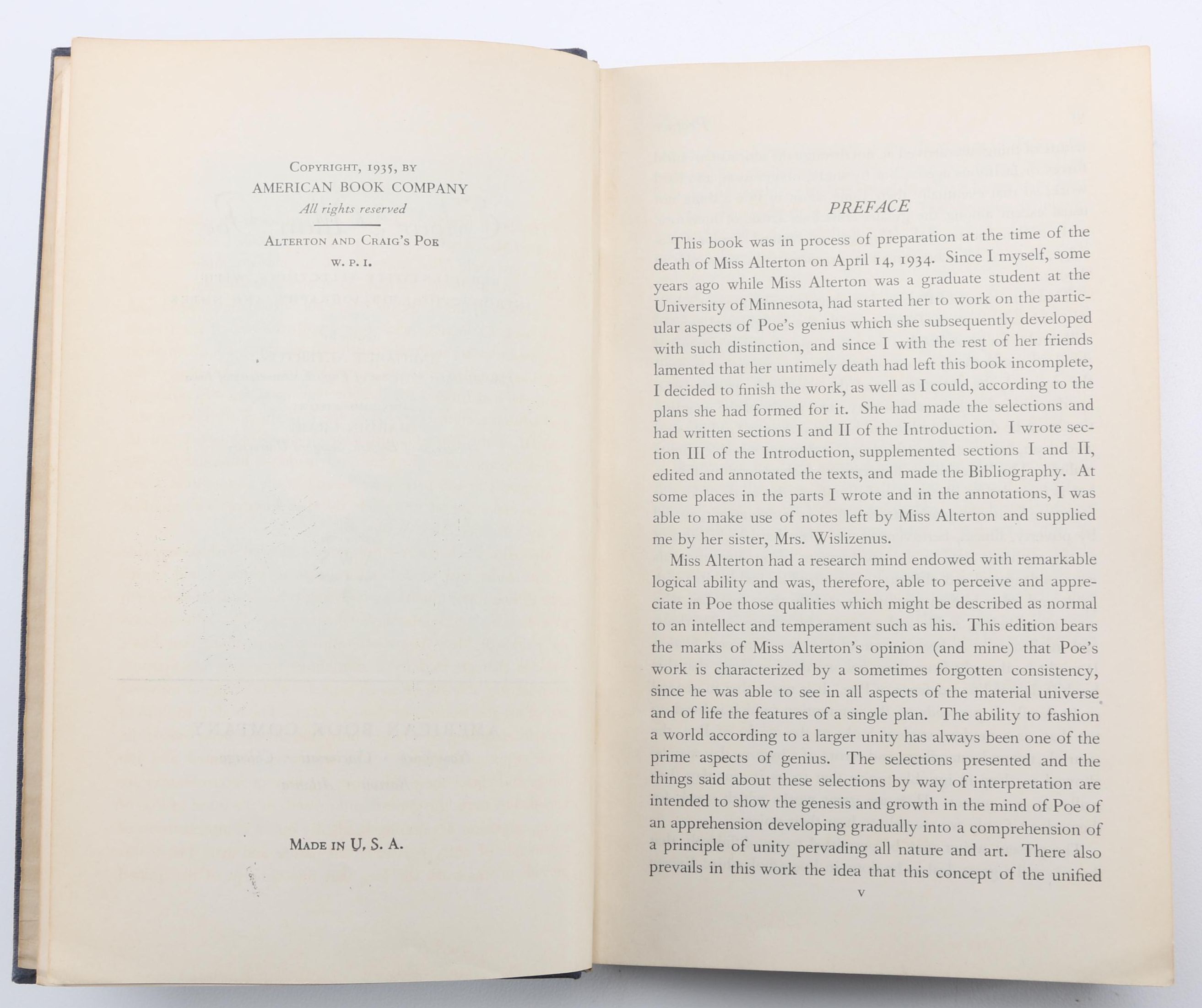 1935 Edgar Allan Poe Collection With "Here I Fell Asleep" Bookmark