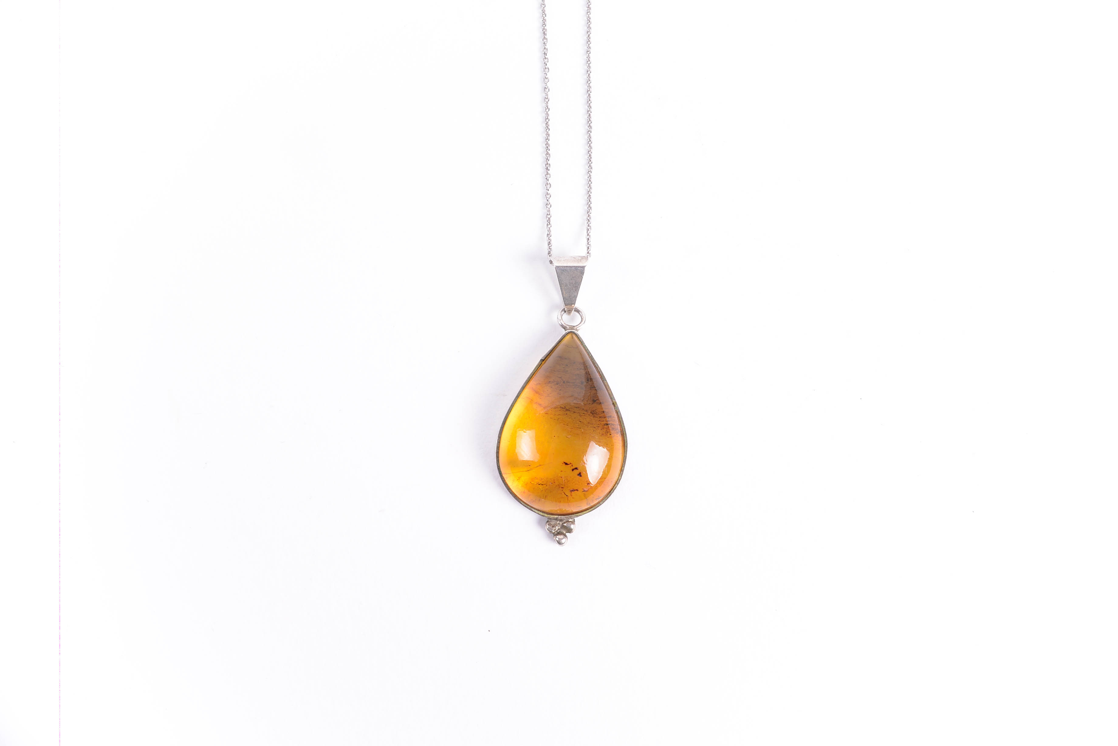 Sterling Silver Necklace with Amber Pendant