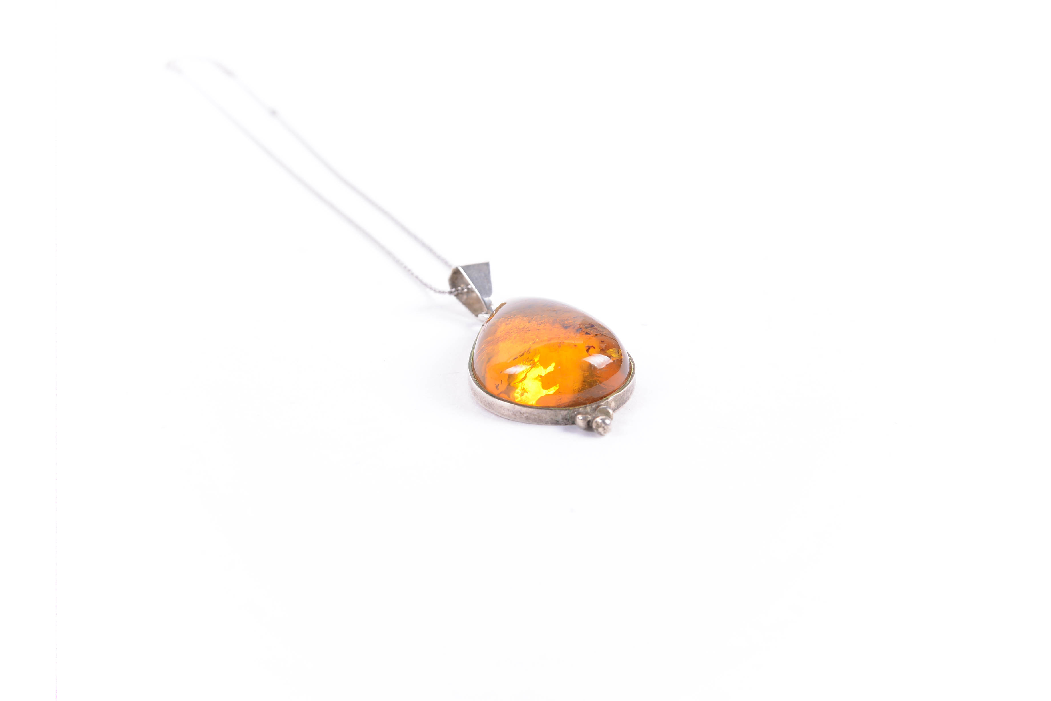 Sterling Silver Necklace with Amber Pendant