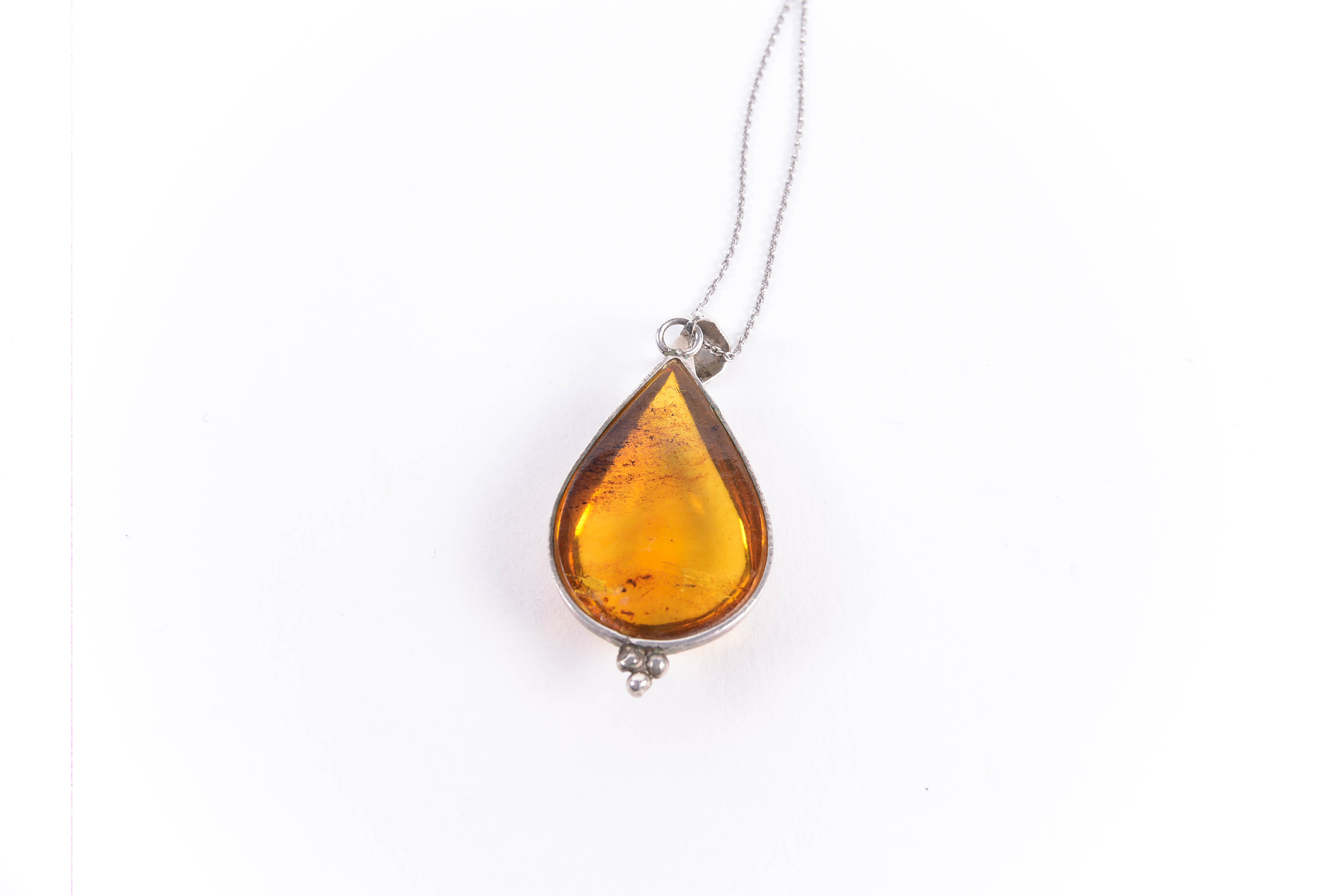 Sterling Silver Necklace with Amber Pendant