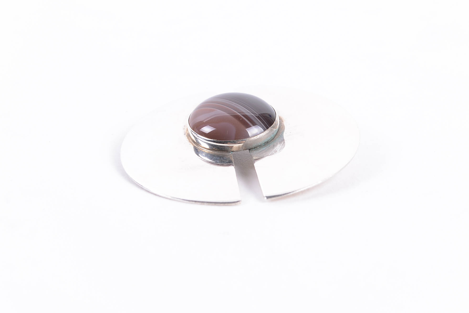 Vintage Mid Century Mexican Modernist Silver Brooch with Agate