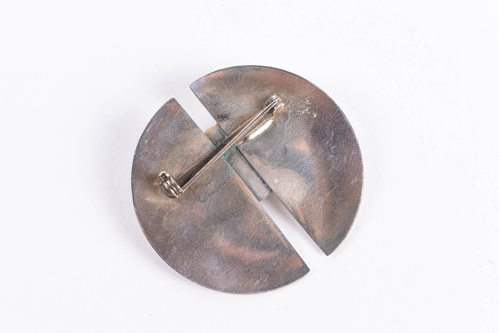 Vintage Mid Century Mexican Modernist Silver Brooch with Agate