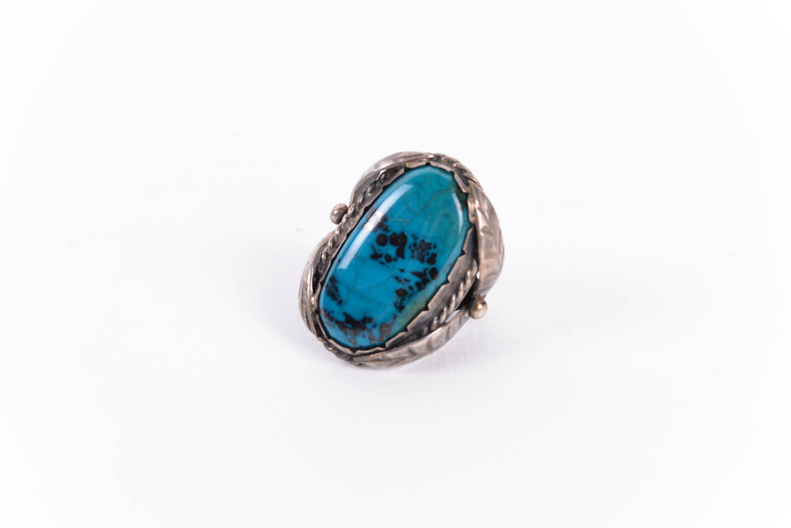 Signed Sterling Silver Navajo Sallie Yazzie Watch Band with Dyed Dalmation Ring