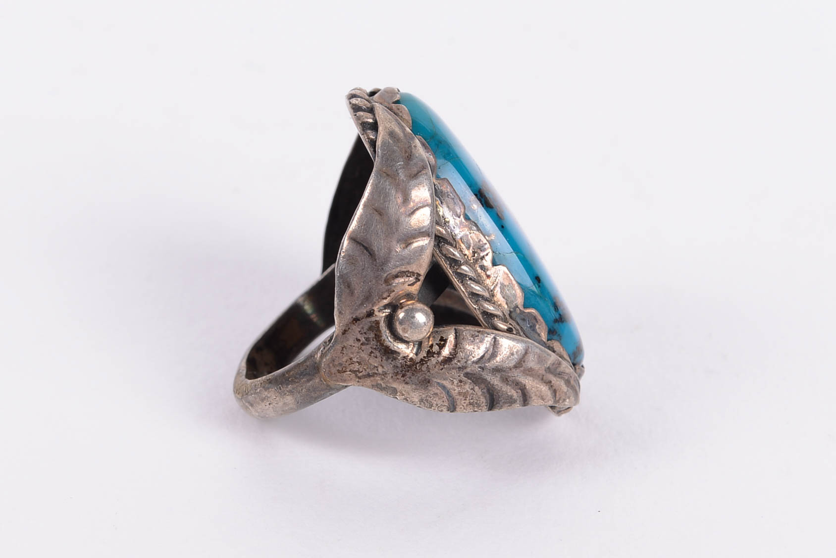 Signed Sterling Silver Navajo Sallie Yazzie Watch Band with Dyed Dalmation Ring